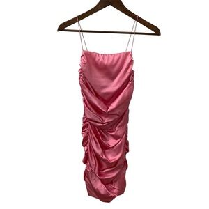 Alice & Olivia Mini Dress Cruz Primrose Pink Ruched Silk Spaghetti Strap Size 0
